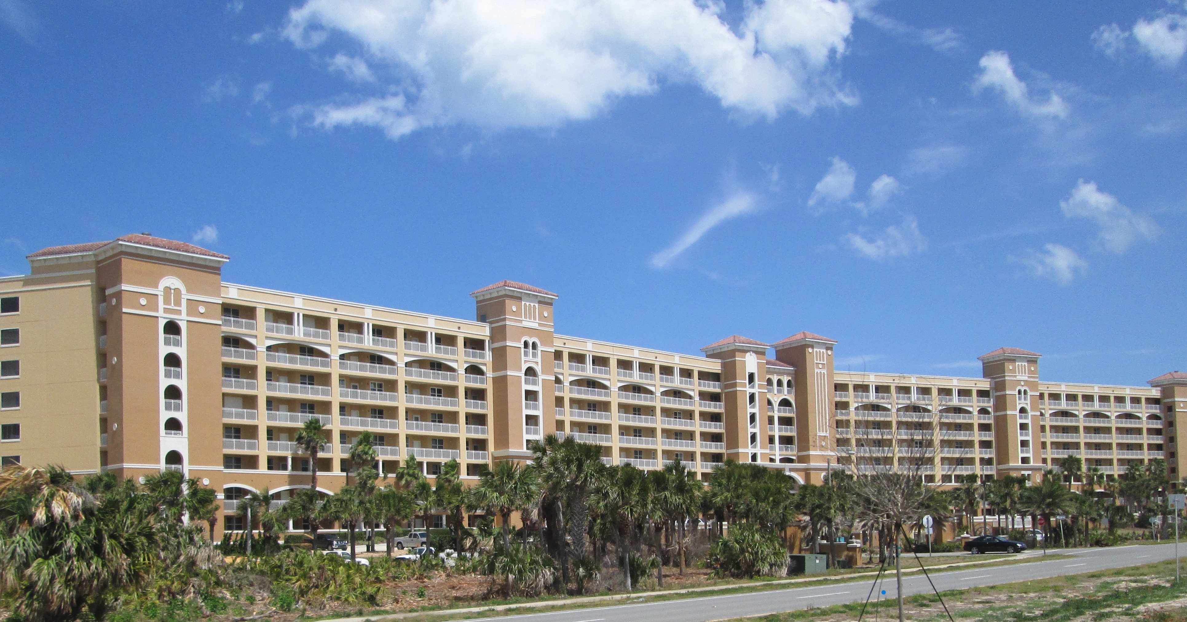 A wide shot of a concrete bridge